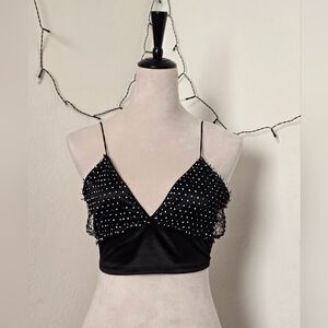 Chic Black Spaghetti Strap Top with Embellishments
